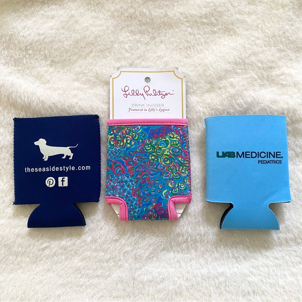 3 NEW Preppy Soda and Beer Koozies from Lily Pulitzer, Seaside, UAB Alabama